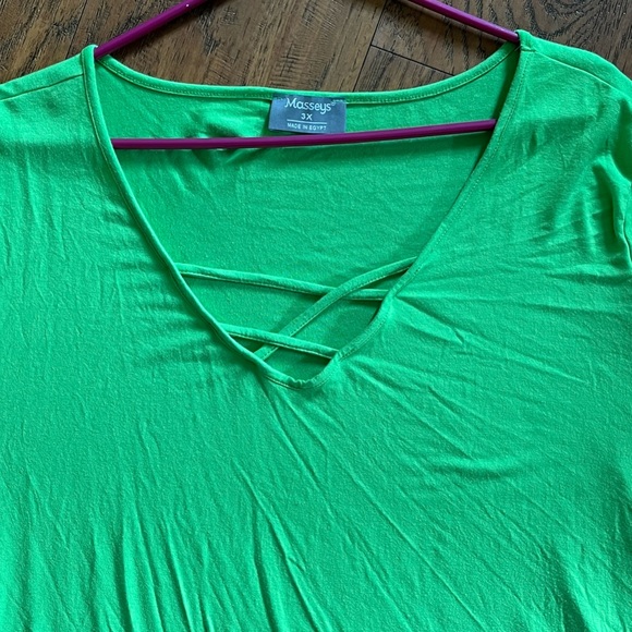 Masseys Shirt Lime Green V Neck Crisscross Flowey Cap Short Sleeves Plus Size 3x - Picture 4 of 12